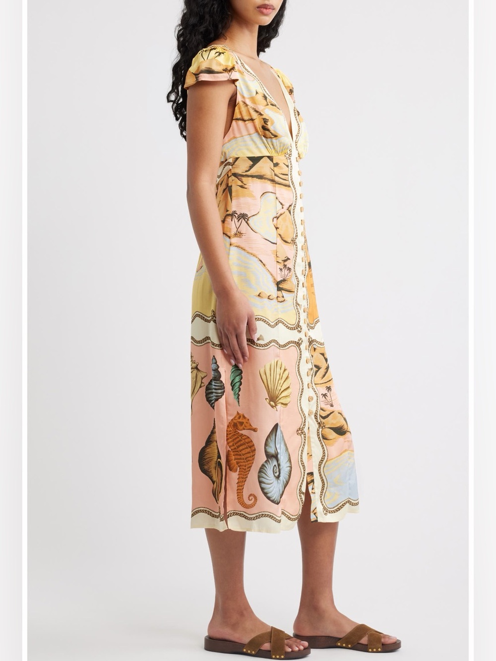 NWT Farm Rio Multicolor Rio Souvenir Scarves Satin Midi Dress Size Small - Picture 3 of 15